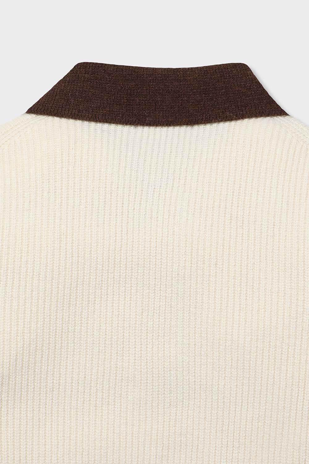 [공식몰] 카라 배색 실크 네프 티에리 니트 아이보리