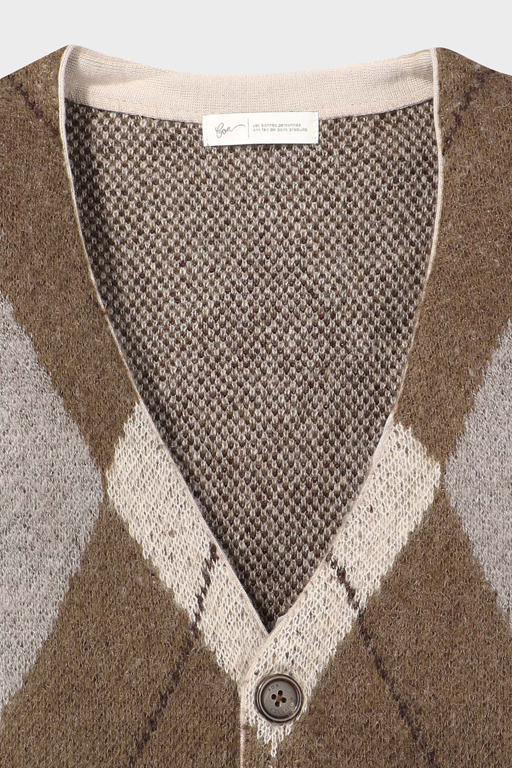 [공식몰] 모헤어 아가일 가디건 베이지