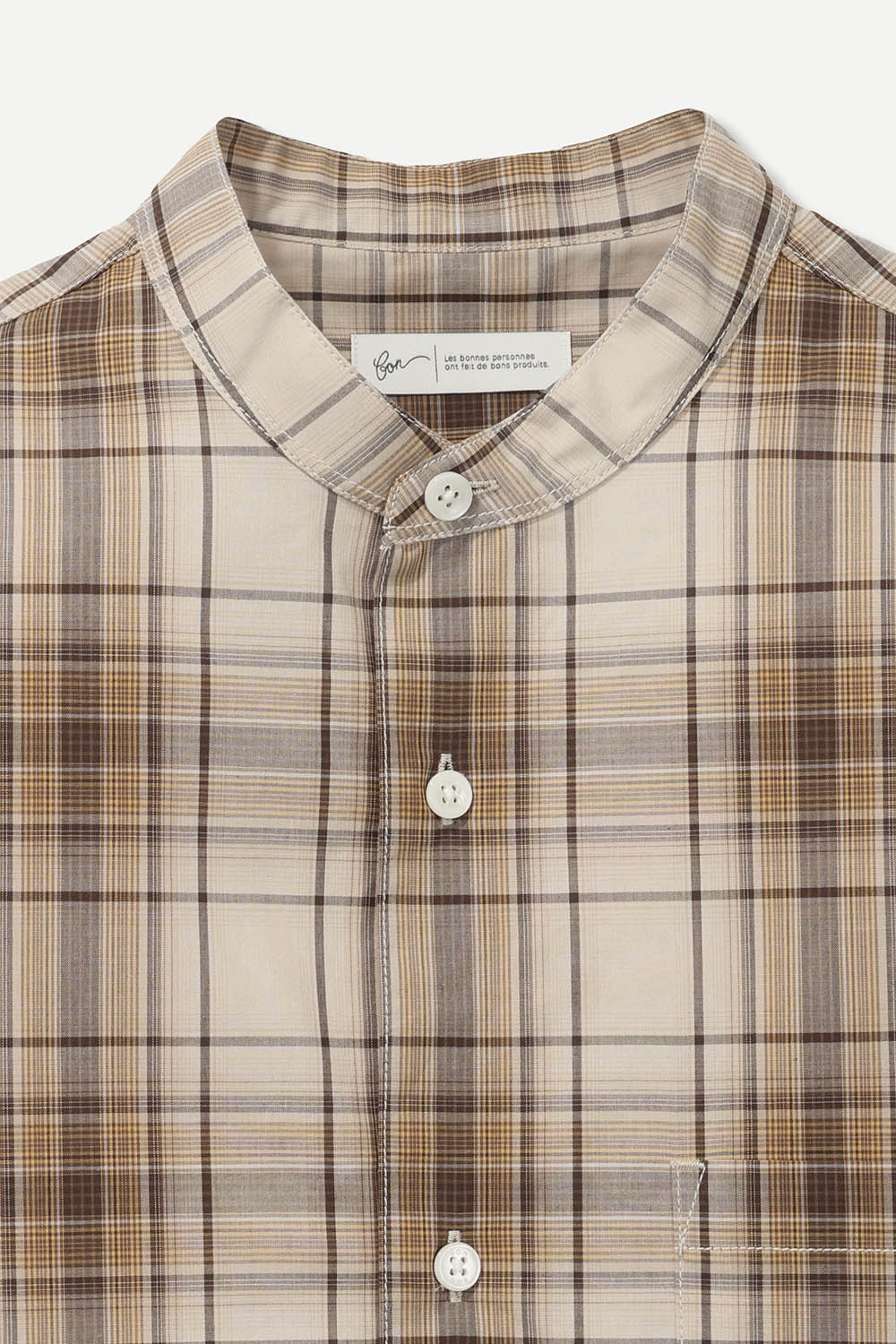 [공식몰]옴브레 멀티 체크 헨리넥 셔츠 베이지