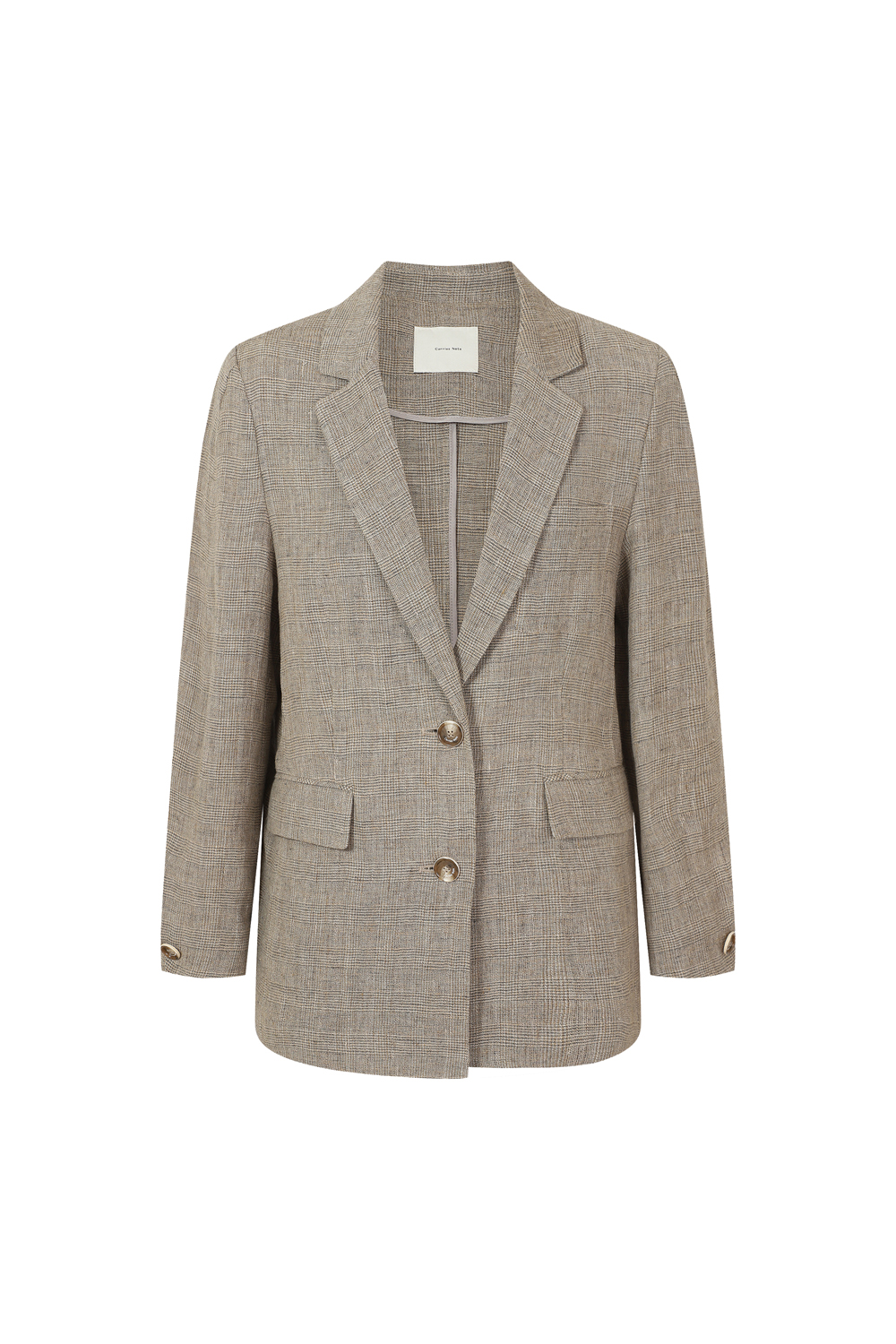 [캐리스노트] 린넨체크 테일러드 자켓 다크베이지