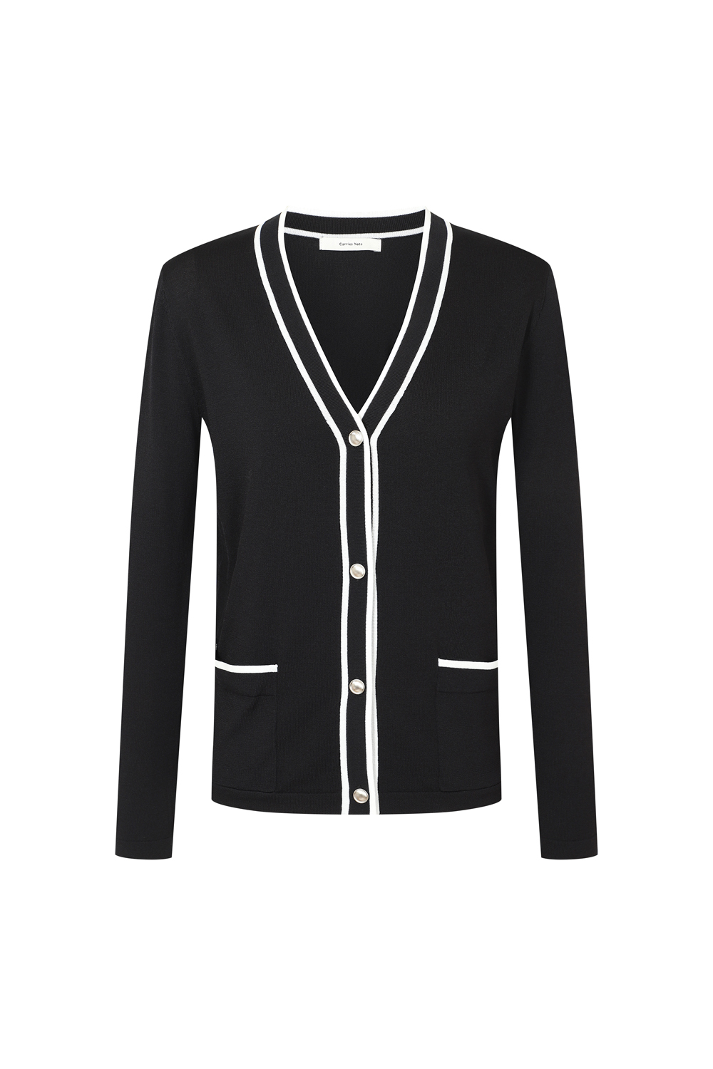 [캐리스노트] 앙상블 칼라 라인 니트 가디건 블랙