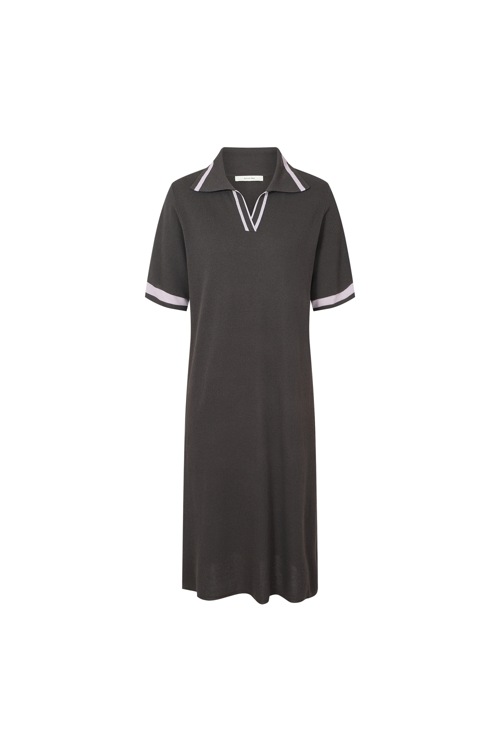 [공식몰] 카라 배색 니트 원피스 다크 그레이