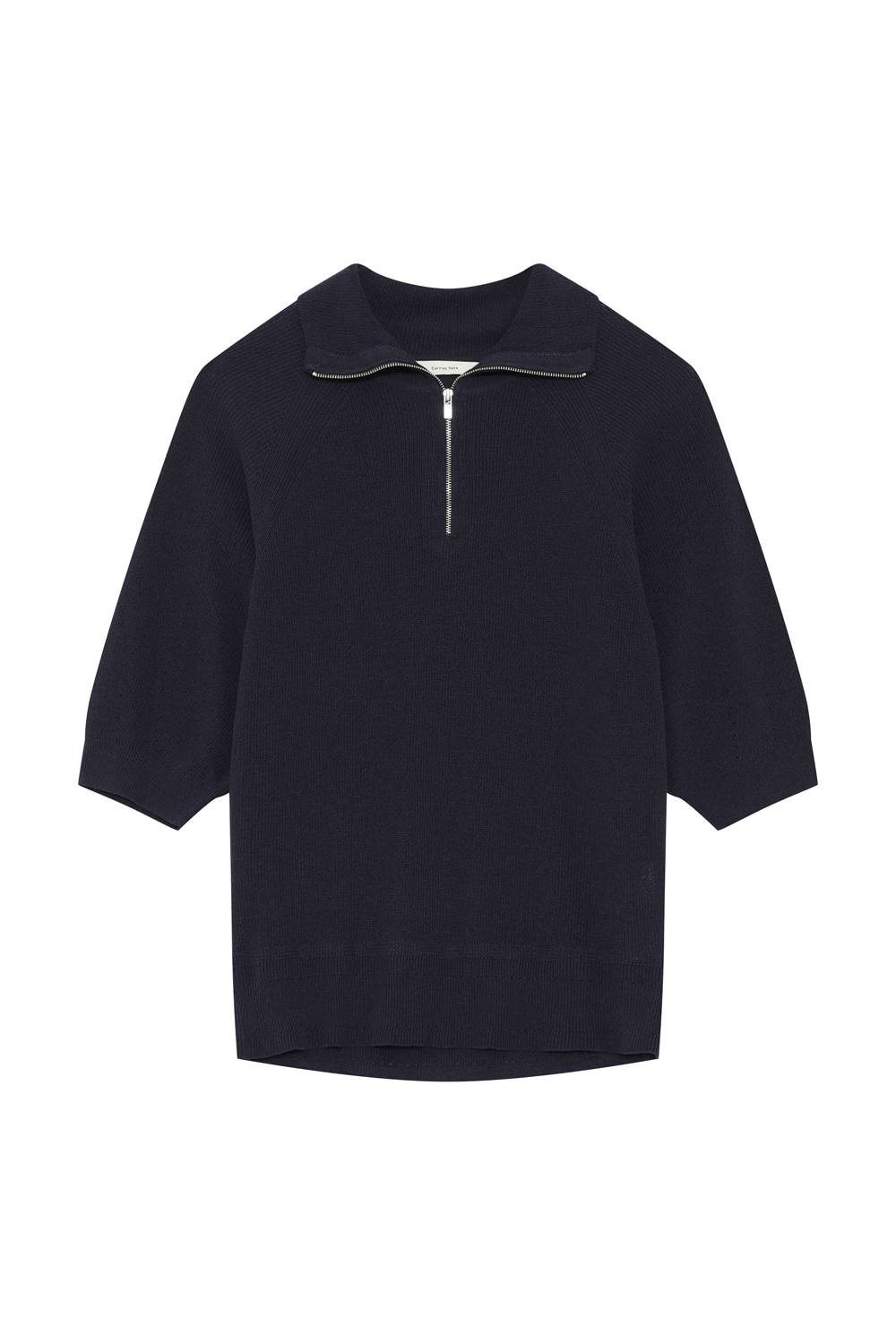 [캐리스노트] 지퍼 넥 니트 탑 니트 네이비