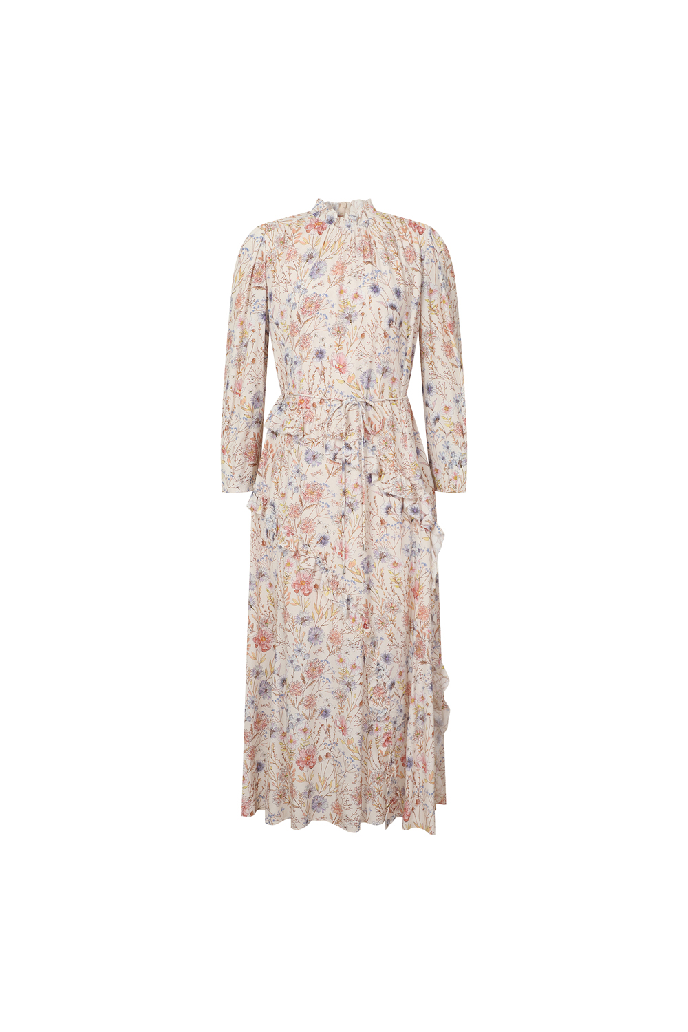 [캐리스노트] 플라워 프린트 롱 쉬폰 원피스 라이트 베이지