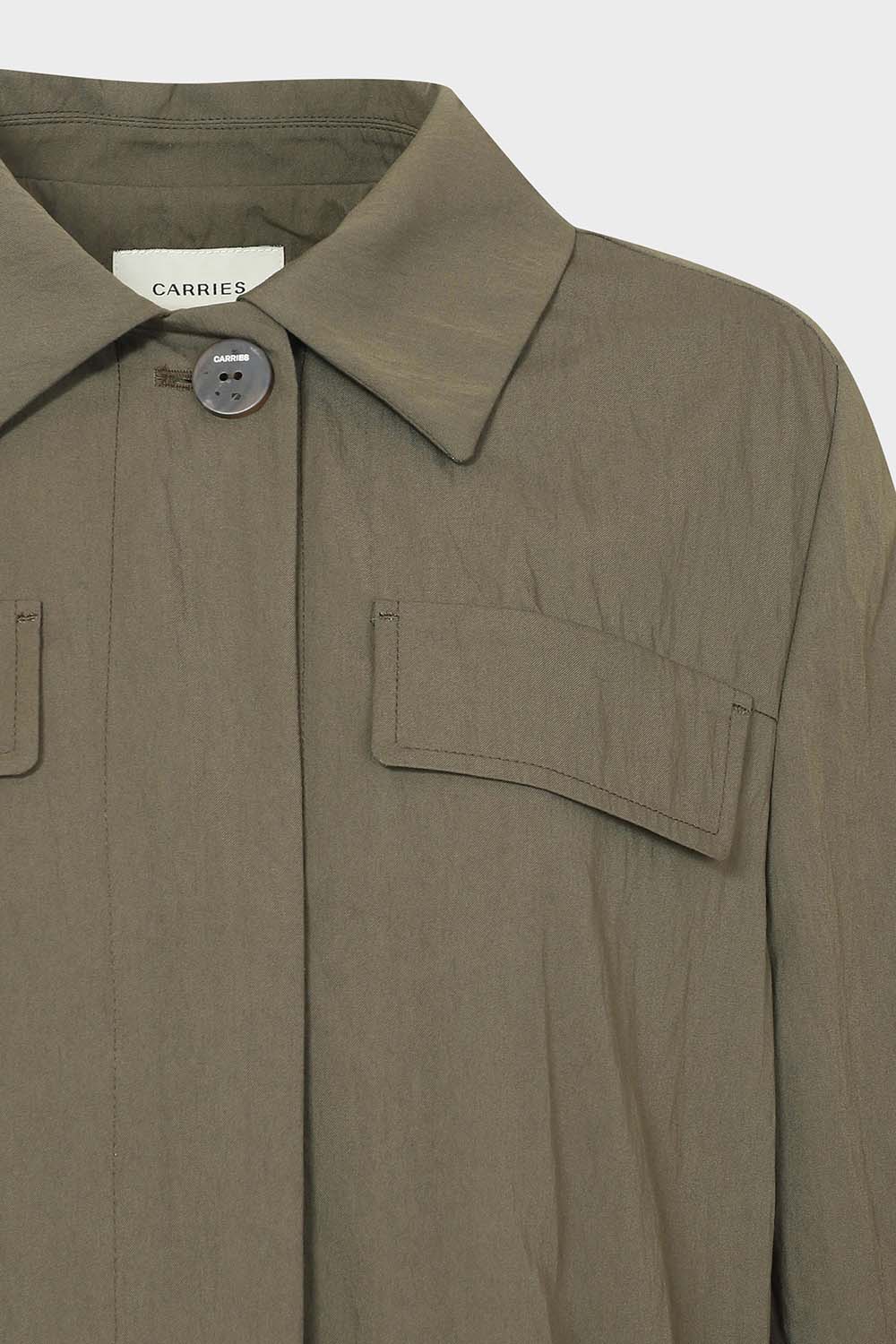 [캐리스노트] 셔츠카라 히든버튼 블라우스 카키