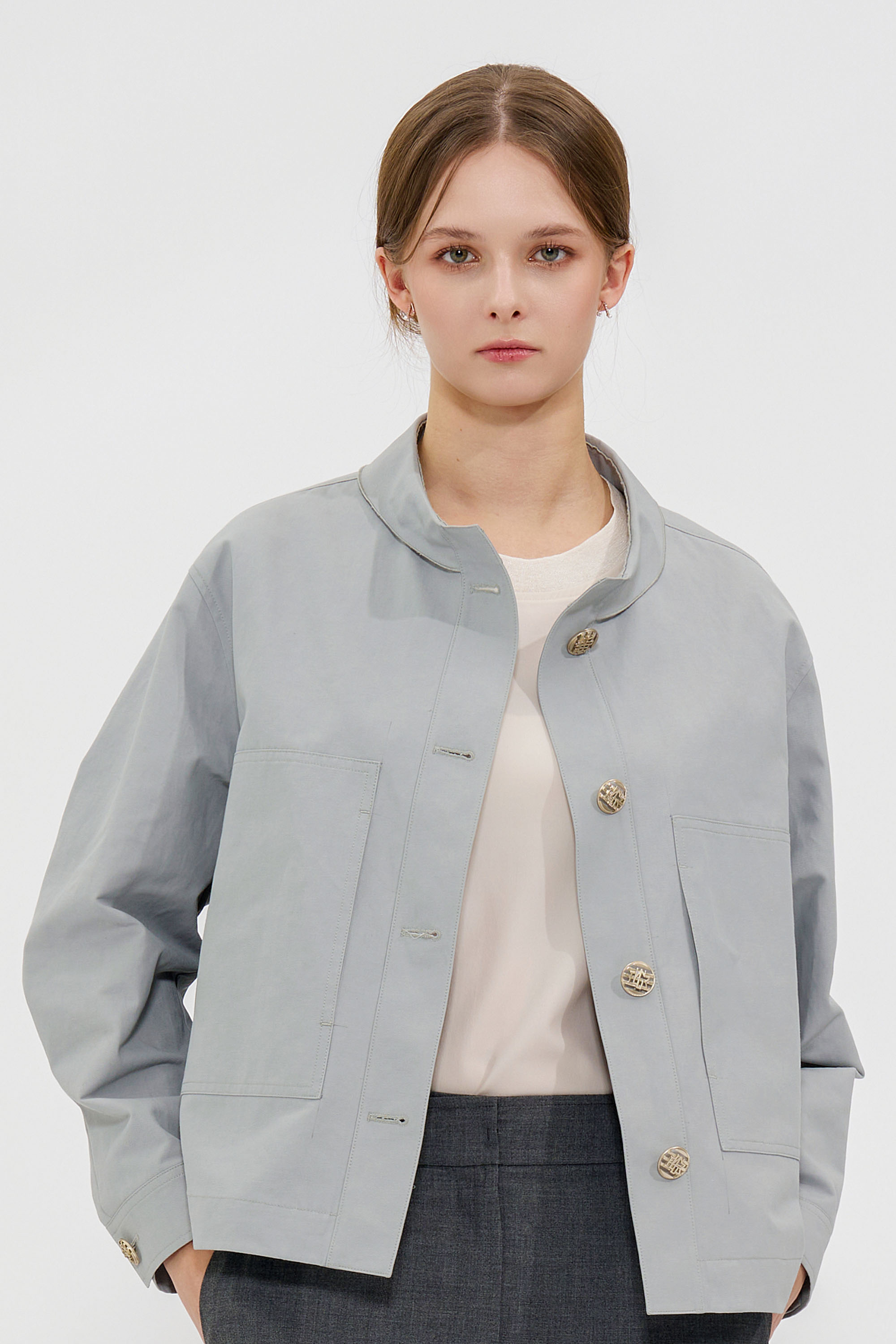 [캐리스노트] 하프넥 드랍 숄더 자켓 라이트블루