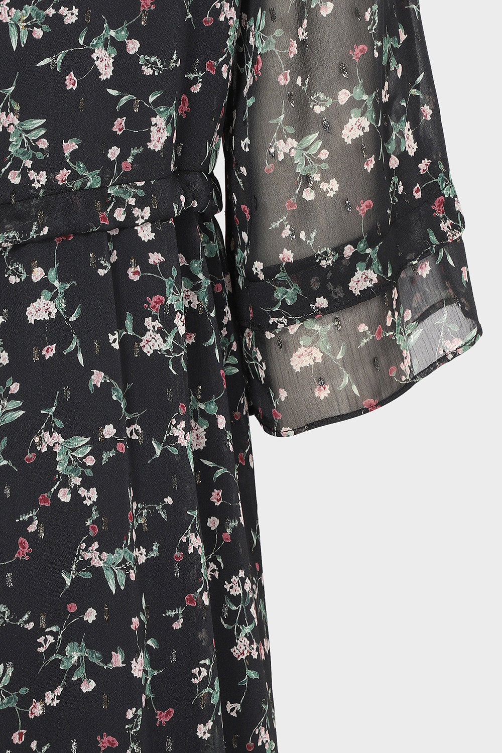 [캐리스노트] 쉬폰 플라워 프린트 라운드넥 원피스 블랙