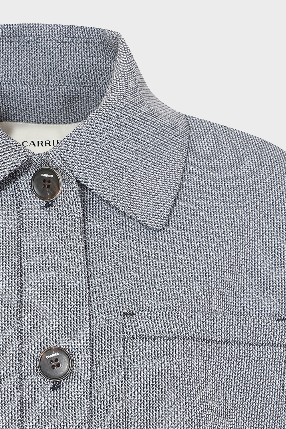 [캐리스노트] 드롭 숄더 스탠 카라 자켓 블루