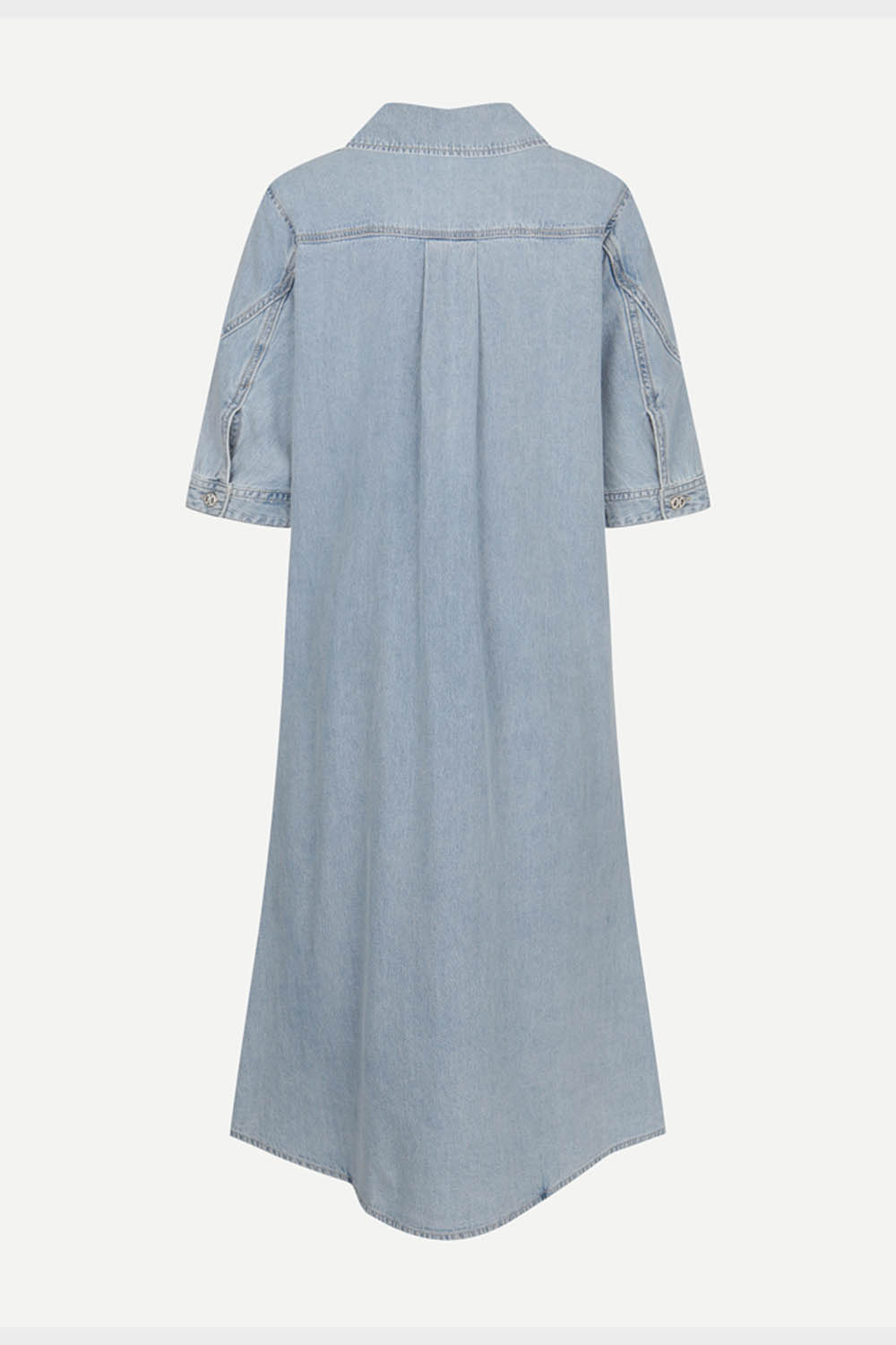 [캐리스노트] 반오픈 롱기장 데님 원피스 라이트 블루