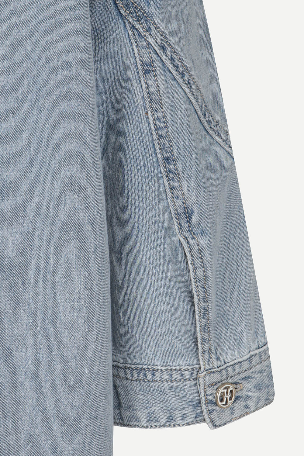 [캐리스노트] 반오픈 롱기장 데님 원피스 라이트 블루