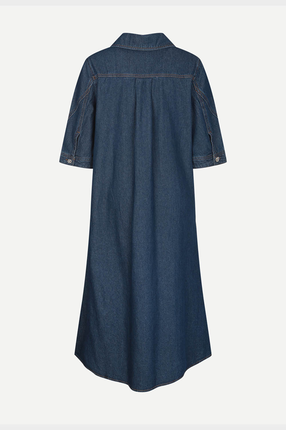 [캐리스노트] 반오픈 롱기장 데님 원피스 네이비