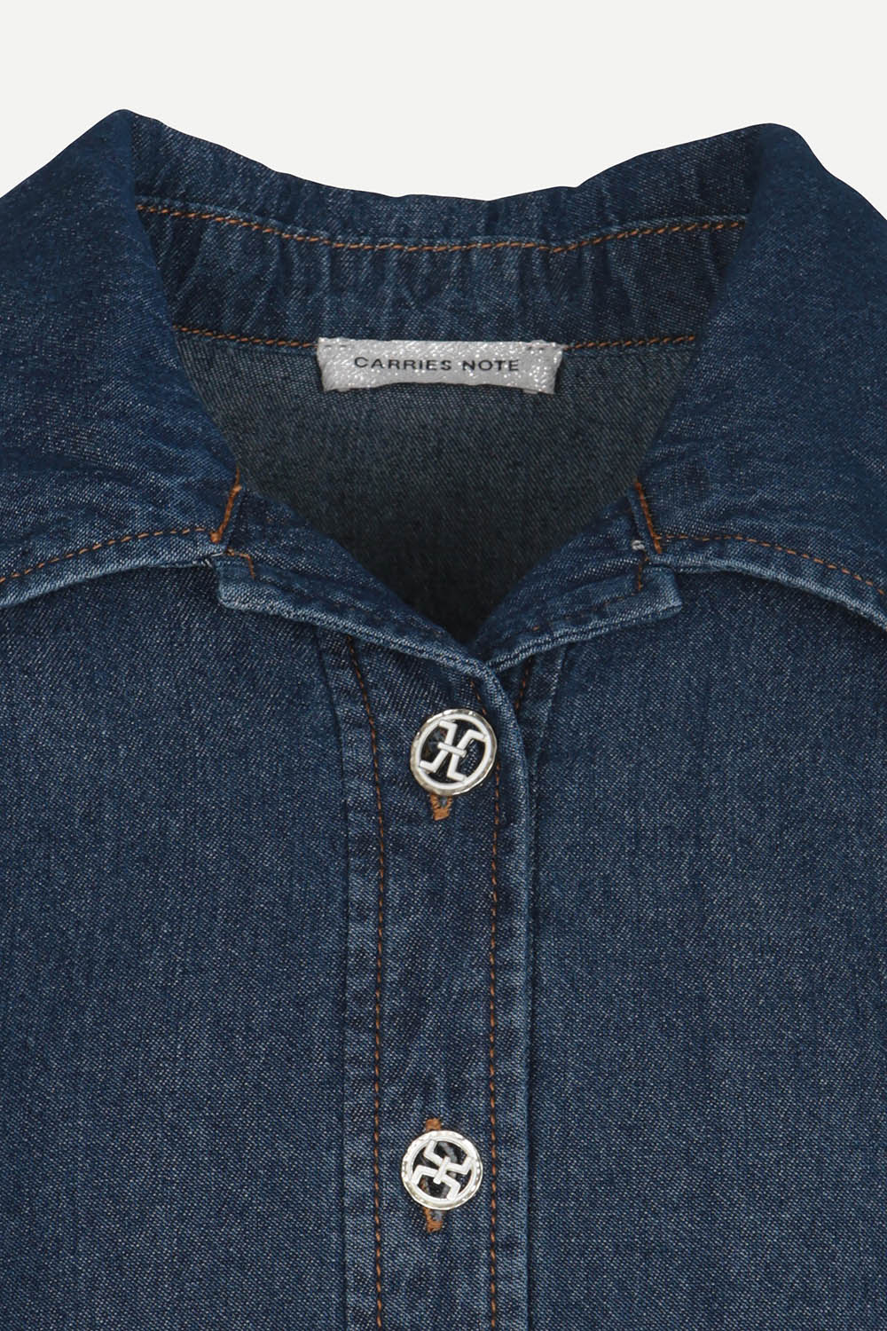 [캐리스노트] 반오픈 롱기장 데님 원피스 네이비