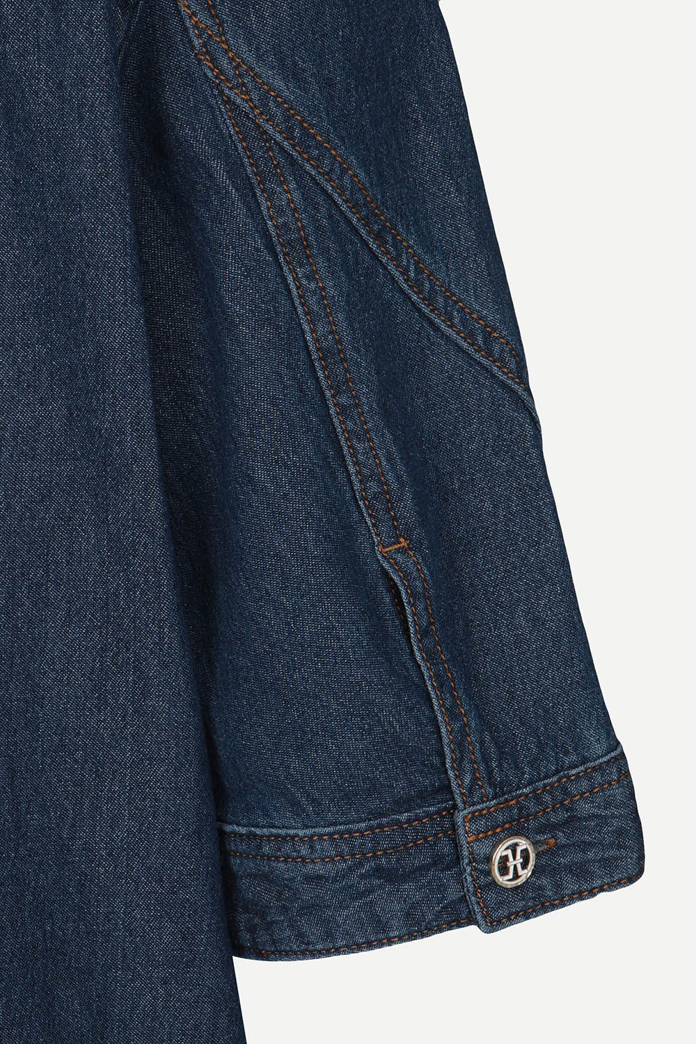 [캐리스노트] 반오픈 롱기장 데님 원피스 네이비