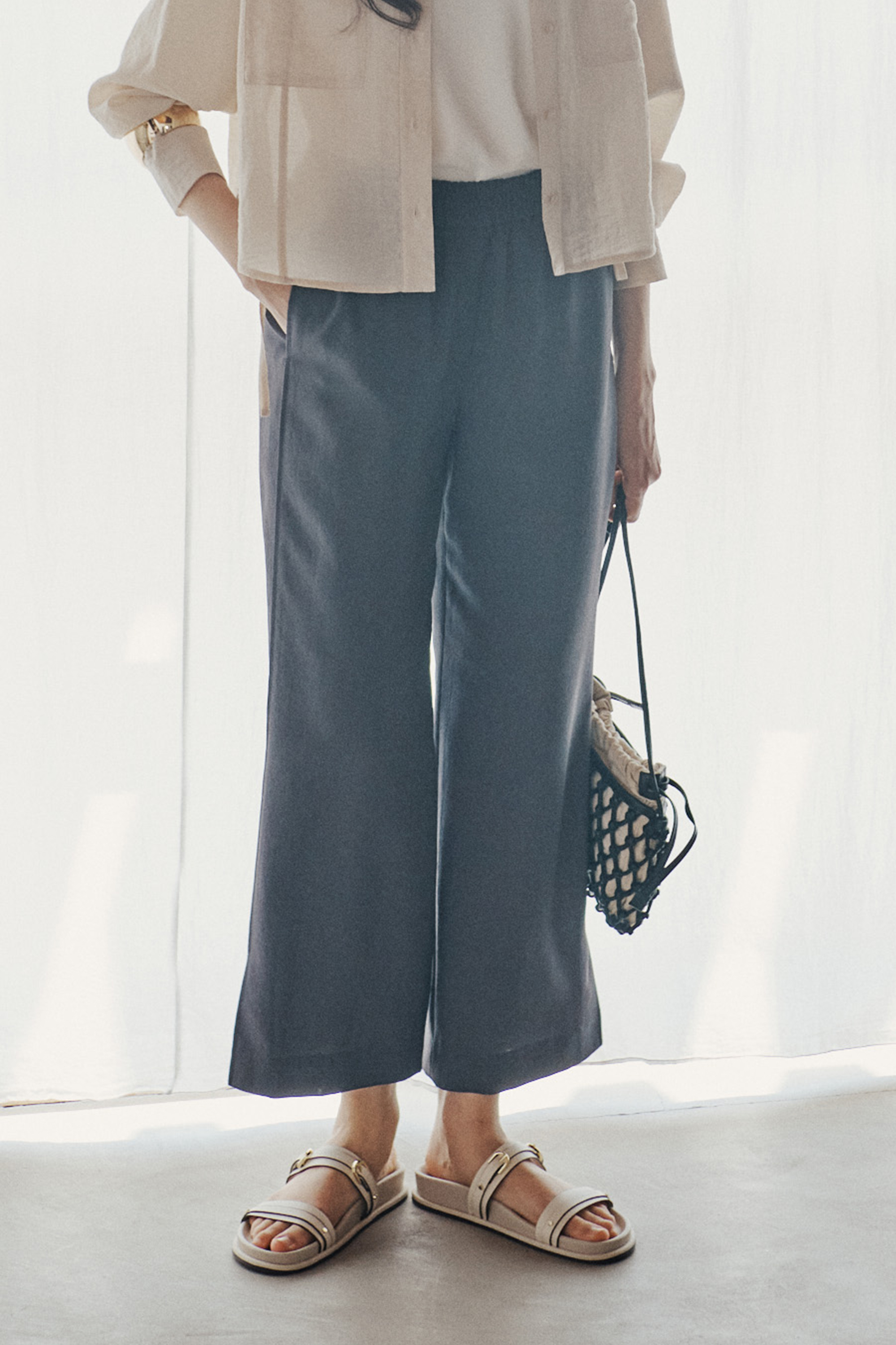 [캐리스노트] 와이드 밴딩 팬츠 다크 그레이