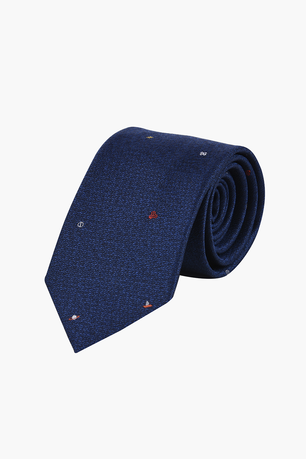 [예작] 비행선 모티브 슬림폭 실크 넥타이 네이비