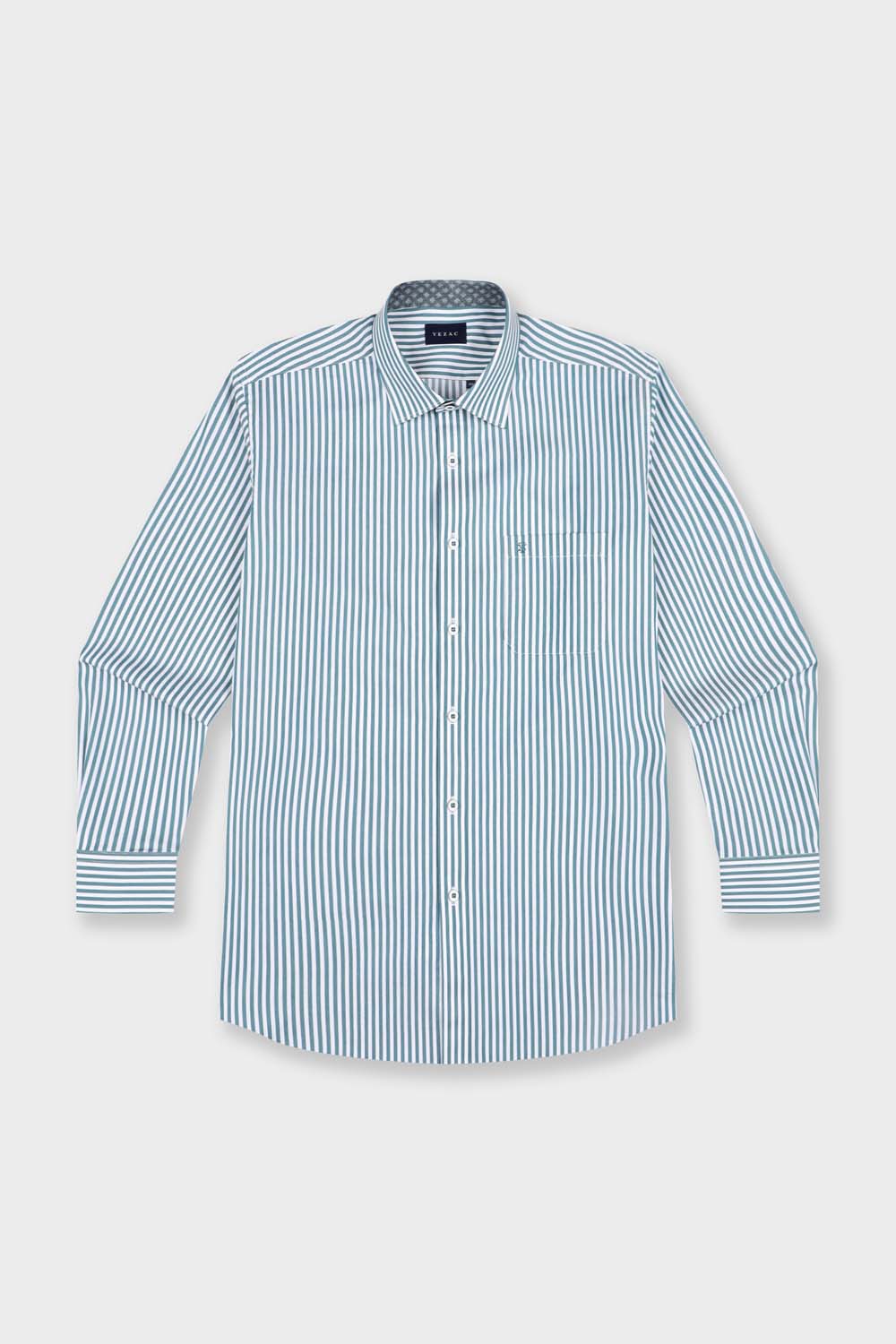 [공식몰] 코튼 폴리 선염 스트라이프 일반핏 셔츠 민트그린