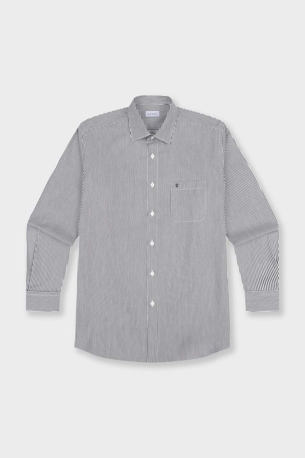 [공식몰] 코튼 폴리 선염 스트라이프 일반핏 셔츠 블랙