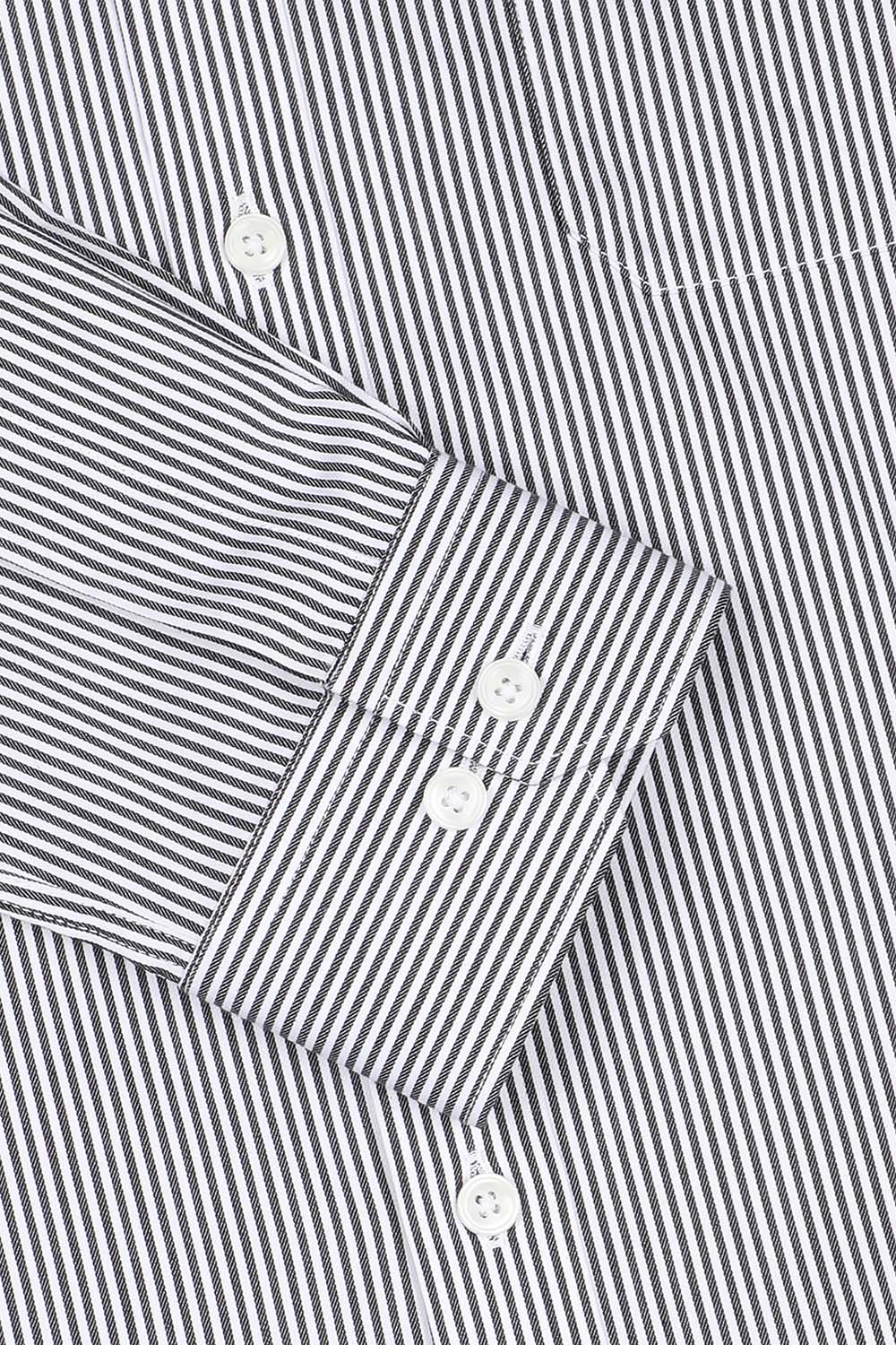 [공식몰] 코튼 폴리 선염 스트라이프 일반핏 셔츠 블랙