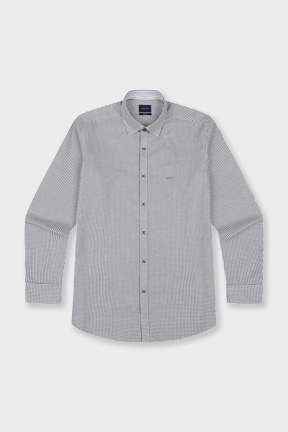 [공식몰] 마이크로 체크 자수 일반핏 셔츠 그레이