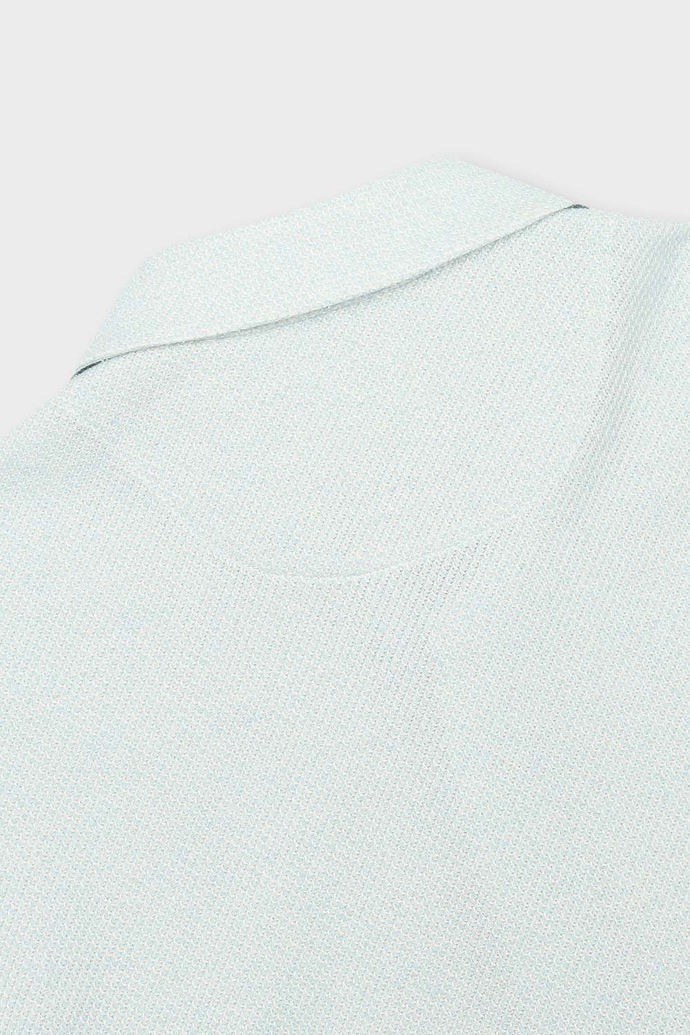 [예작] 코튼 믹스 자카드 오픈 카라 반팔 티셔츠 블루